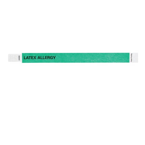 Wristband - Tyvek - Latex Allergy 1" x 10" Green w/White